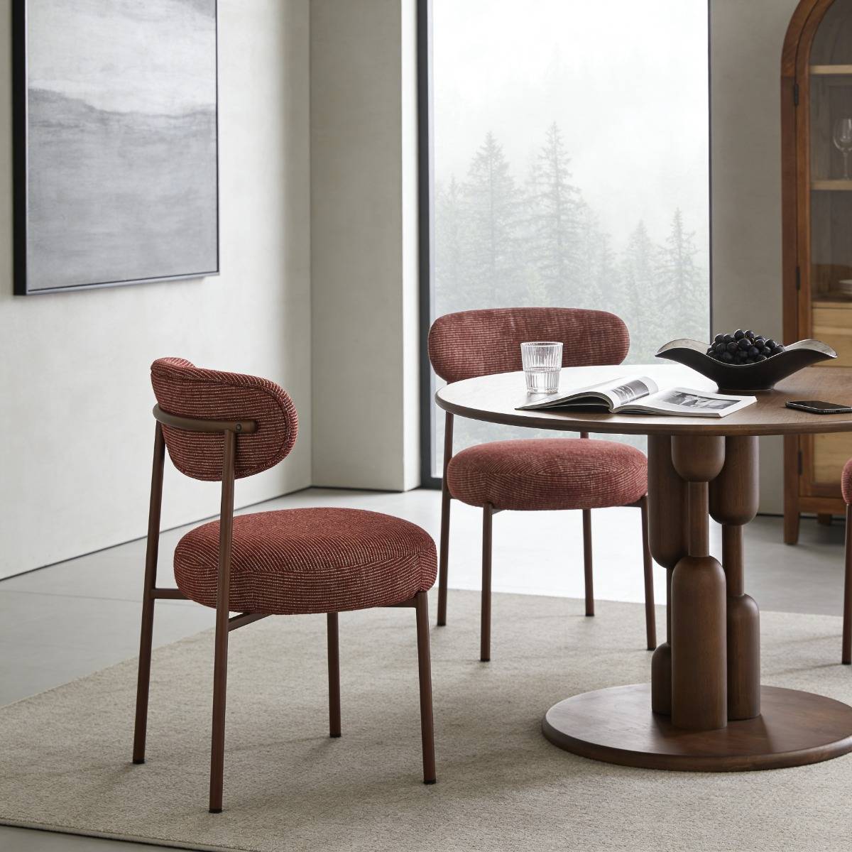 Chaise en tissu acajou chiné et pieds en métal effet bois Janis (lot de 2)