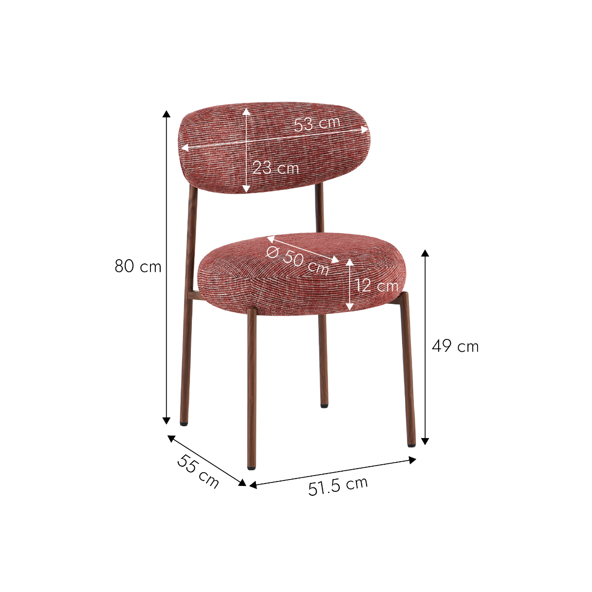 Chaise en tissu acajou chiné et pieds en métal effet bois Janis (lot de 2)