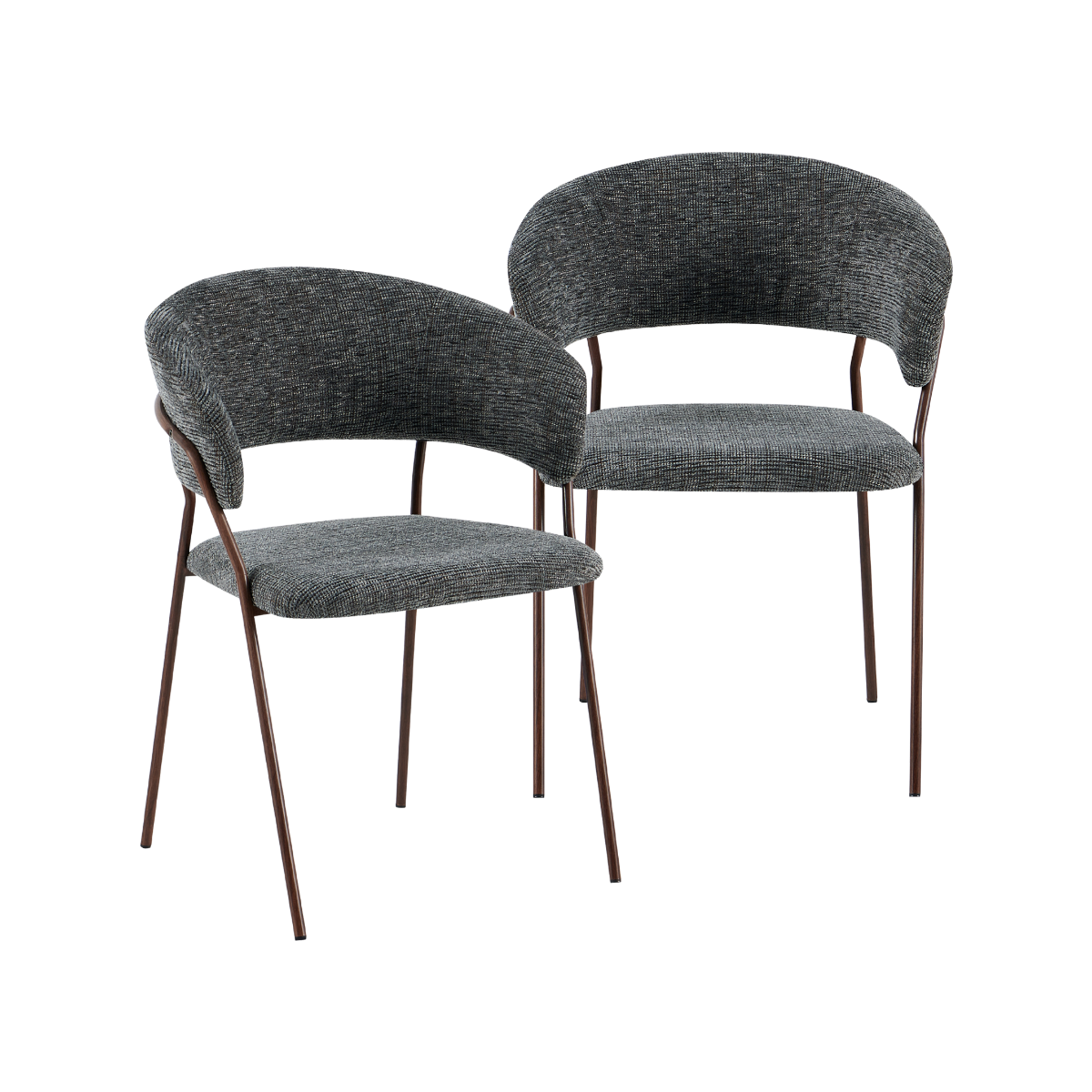 Chaise arrondie tissu gris chiné et pieds en métal effet bois Kanoa (lot de 2)