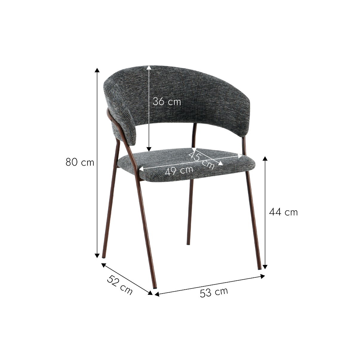 Chaise arrondie tissu gris chiné et pieds en métal effet bois Kanoa (lot de 2)