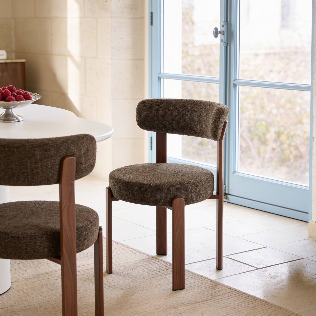 Chaise en tissu marron et métal effet bois Manon (lot de 2)