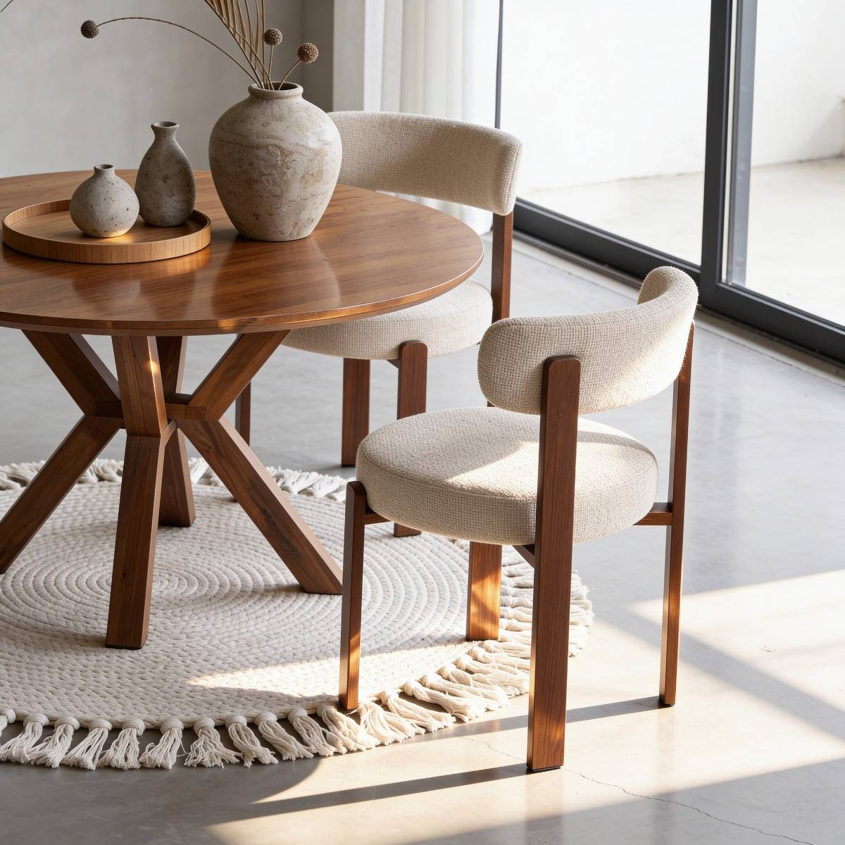 Chaise en tissu écru et métal effet bois Manon (lot de 2)
