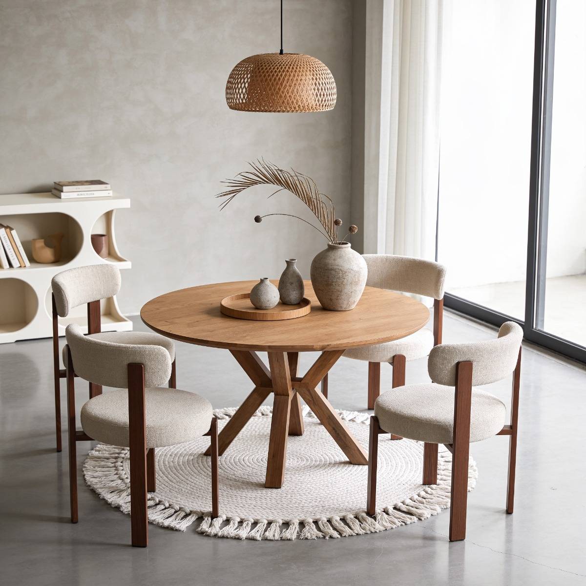 Chaise en tissu écru et métal effet bois Manon (lot de 2)