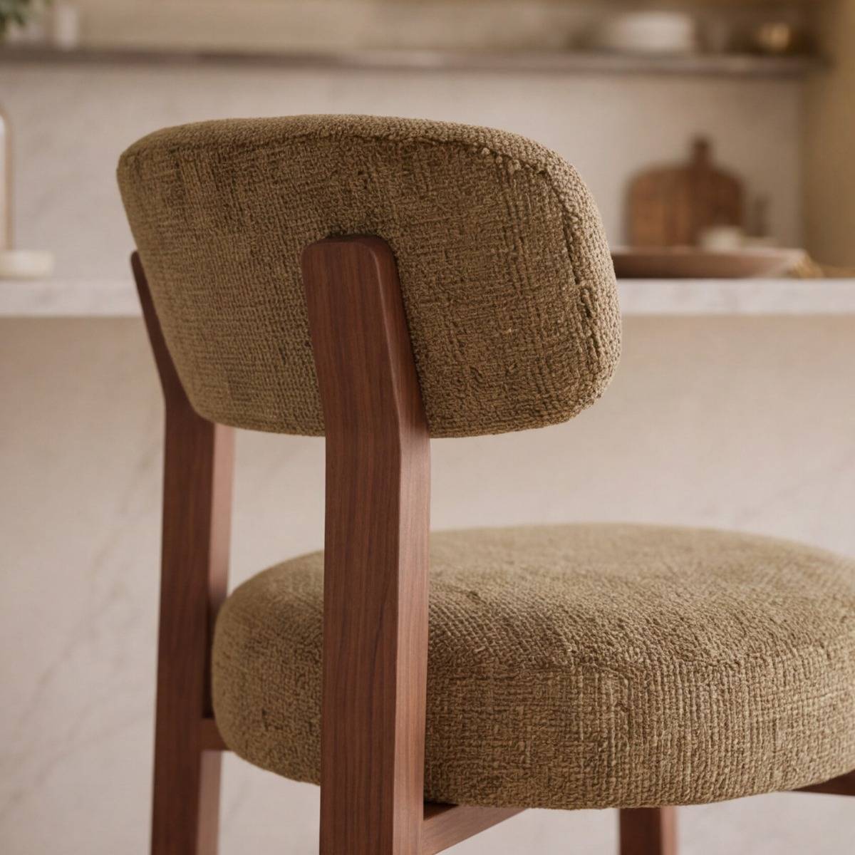 Tabouret de bar en tissu vert et métal effet bois Manon (lot de 2)