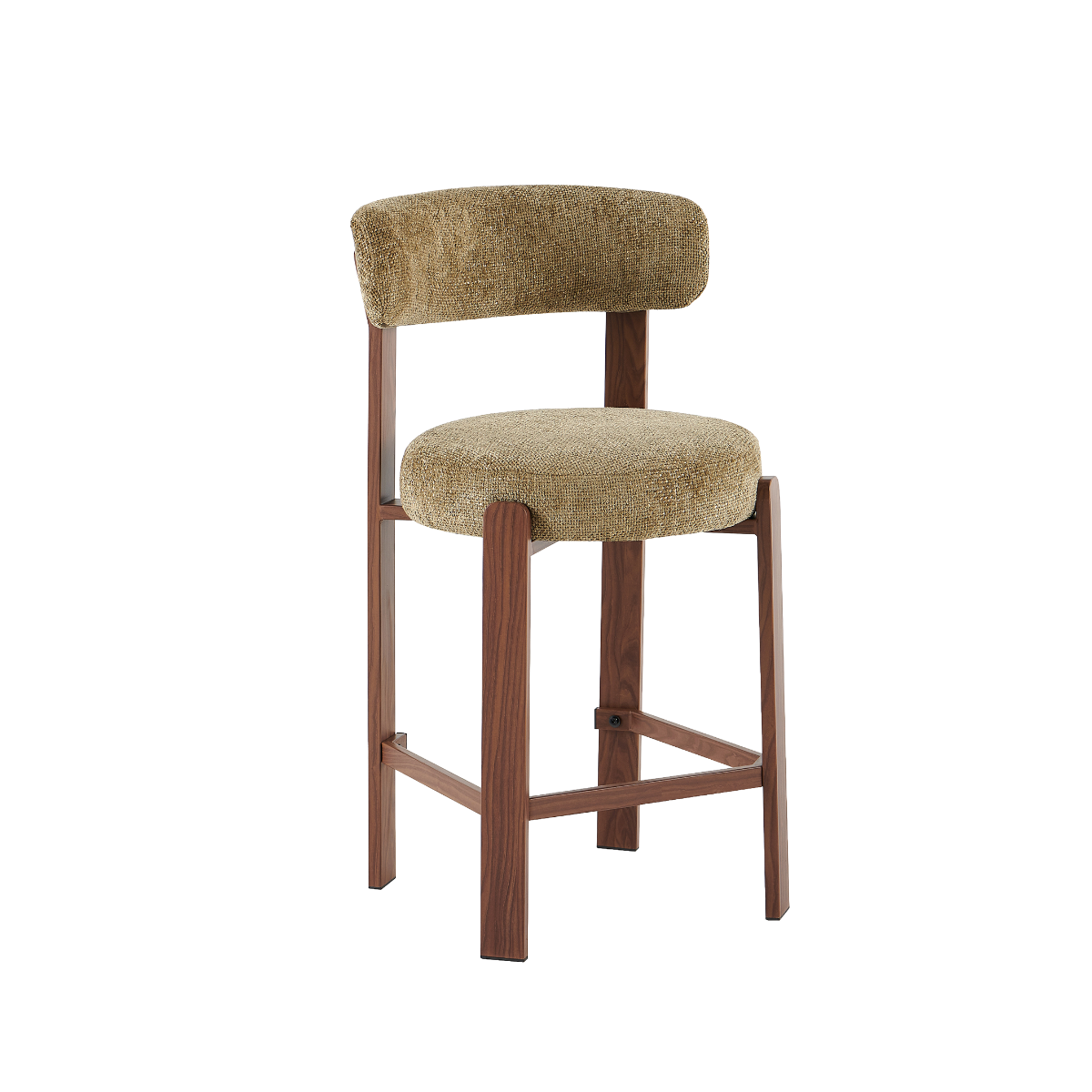 Tabouret de bar en tissu vert et métal effet bois Manon (lot de 2)