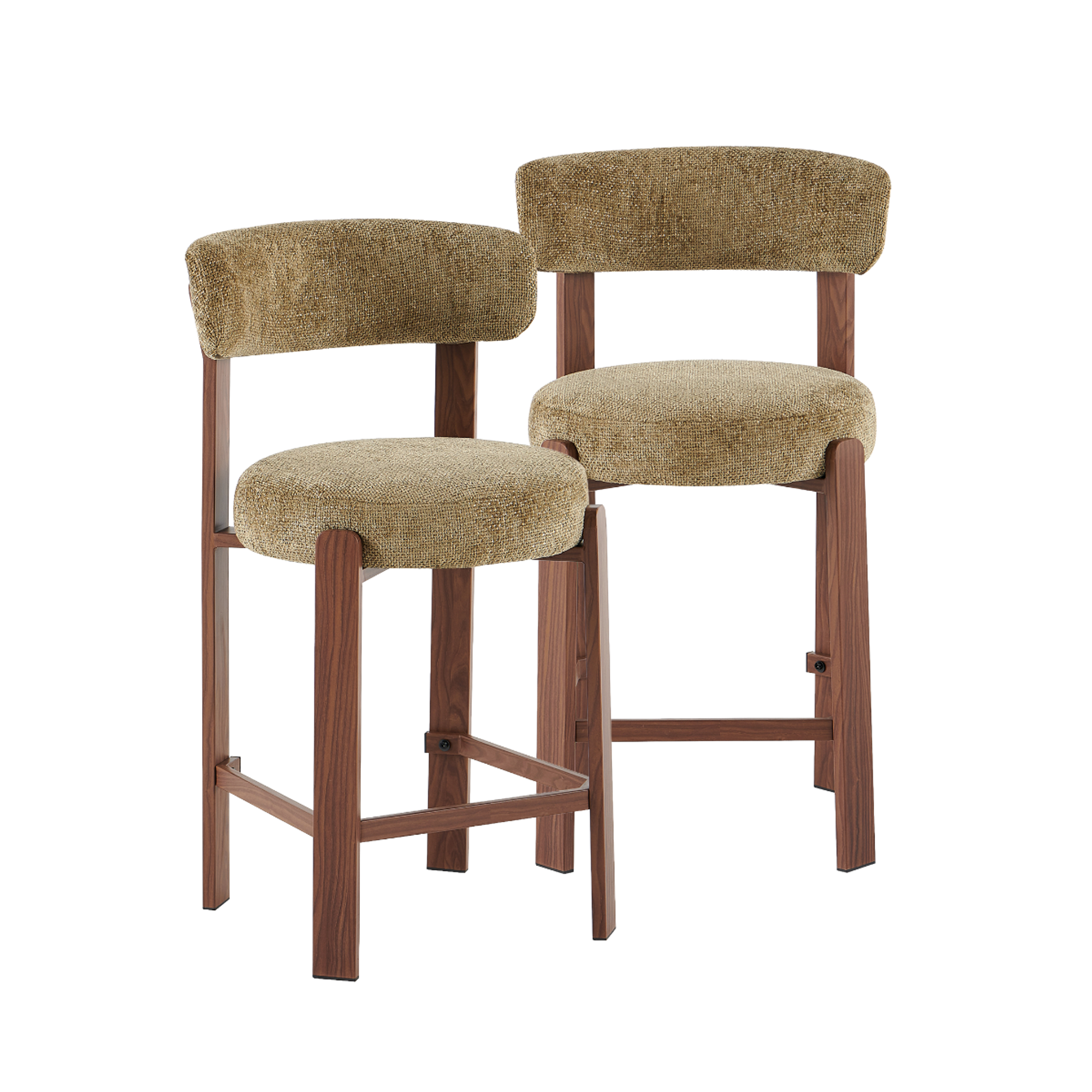 Tabouret de bar en tissu vert et métal effet bois Manon (lot de 2)