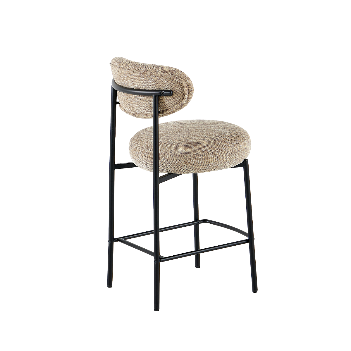 Tabouret de bar en tissu écru et pieds en métal noir Janis (lot de 2)