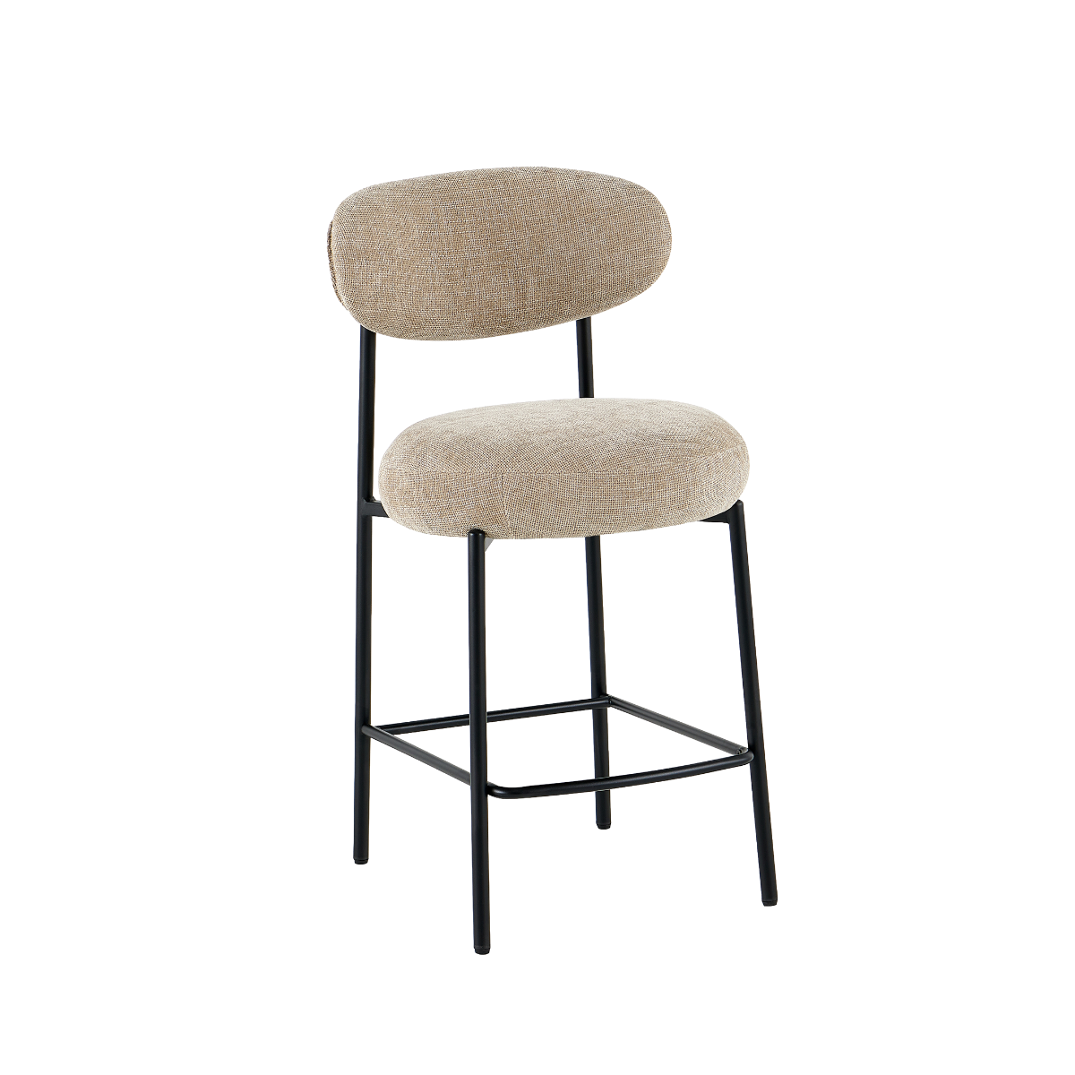 Tabouret de bar en tissu écru et pieds en métal noir Janis (lot de 2)