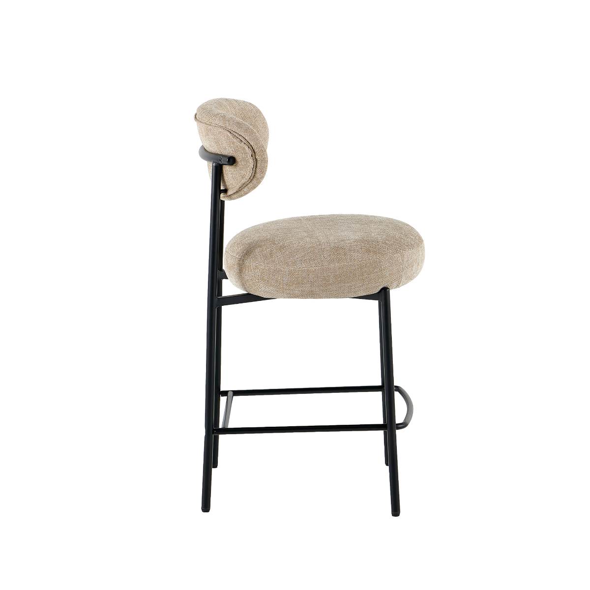 Tabouret de bar en tissu écru et pieds en métal noir Janis (lot de 2)