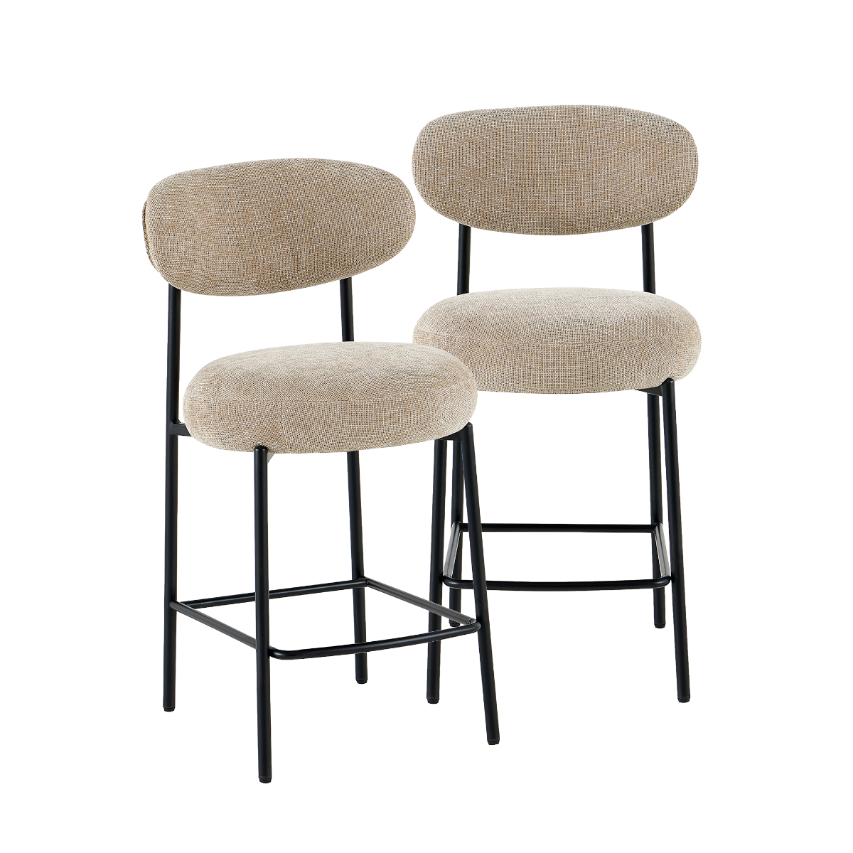Tabouret de bar en tissu écru et pieds en métal noir Janis (lot de 2)