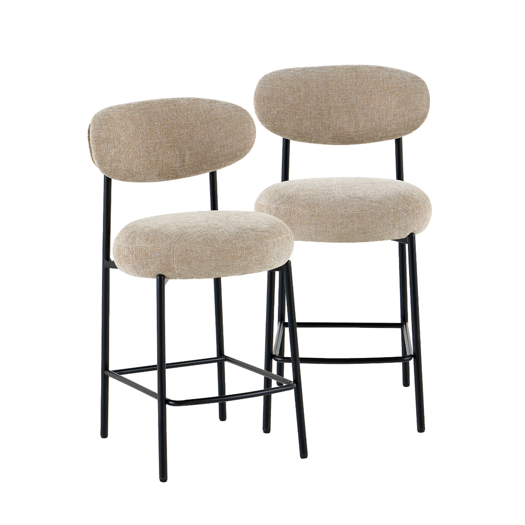 Tabouret de bar en tissu écru et pieds en métal noir Janis (lot de 2)