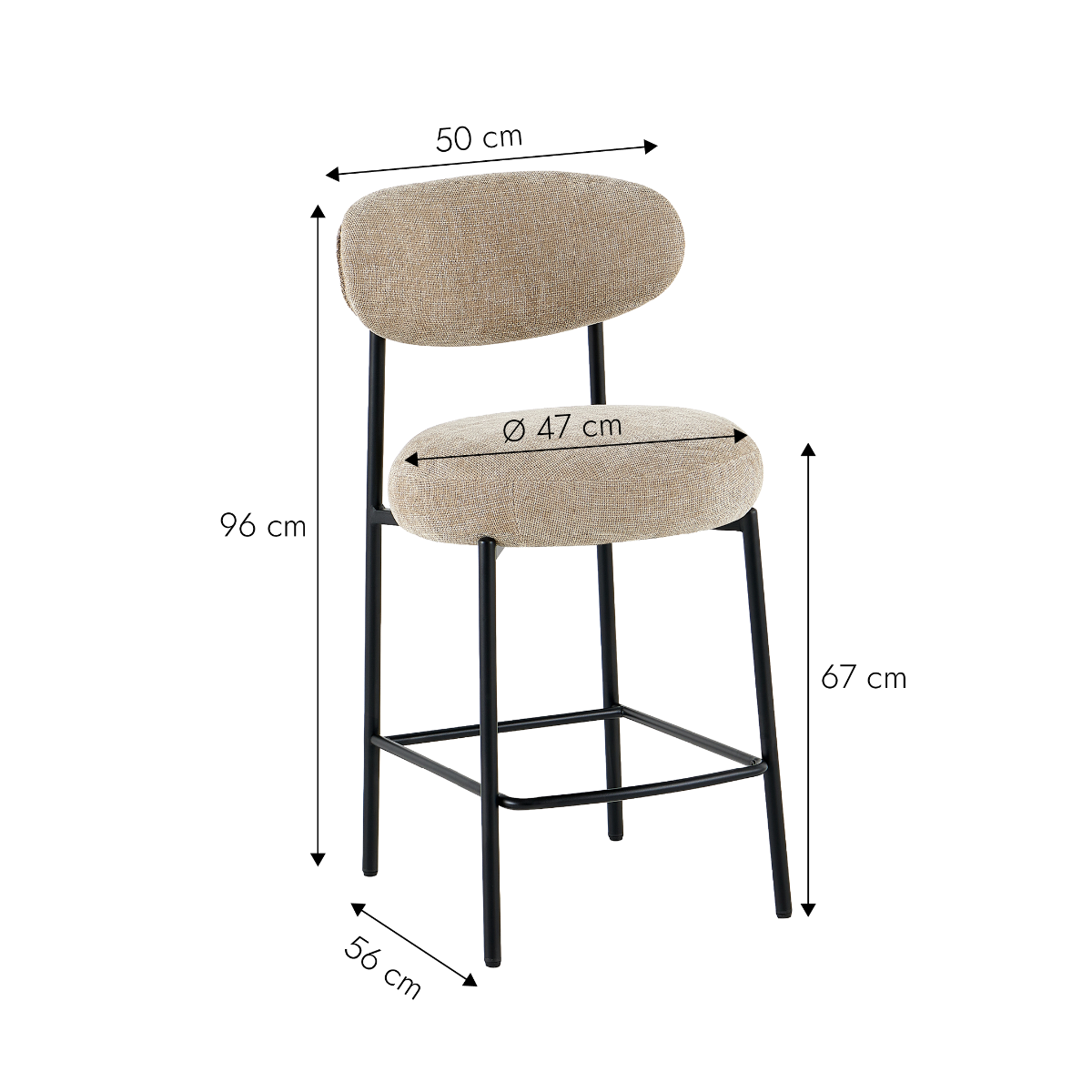 Tabouret de bar en tissu écru et pieds en métal noir Janis (lot de 2)