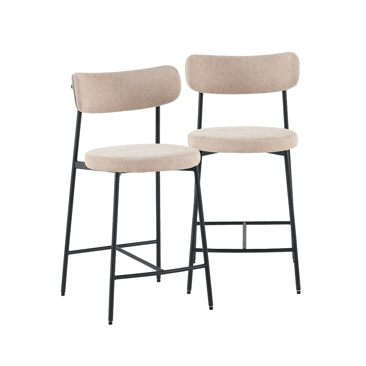 Tabouret de bar en tissu écru et pieds en métal Nila (lot de 2)
