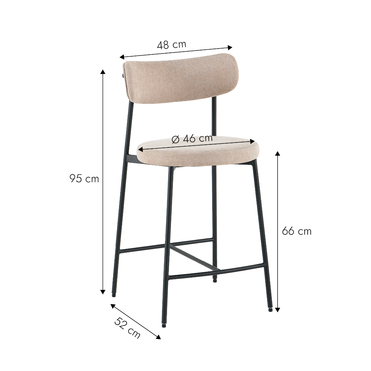 Tabouret de bar en tissu écru et pieds en métal Nila (lot de 2)