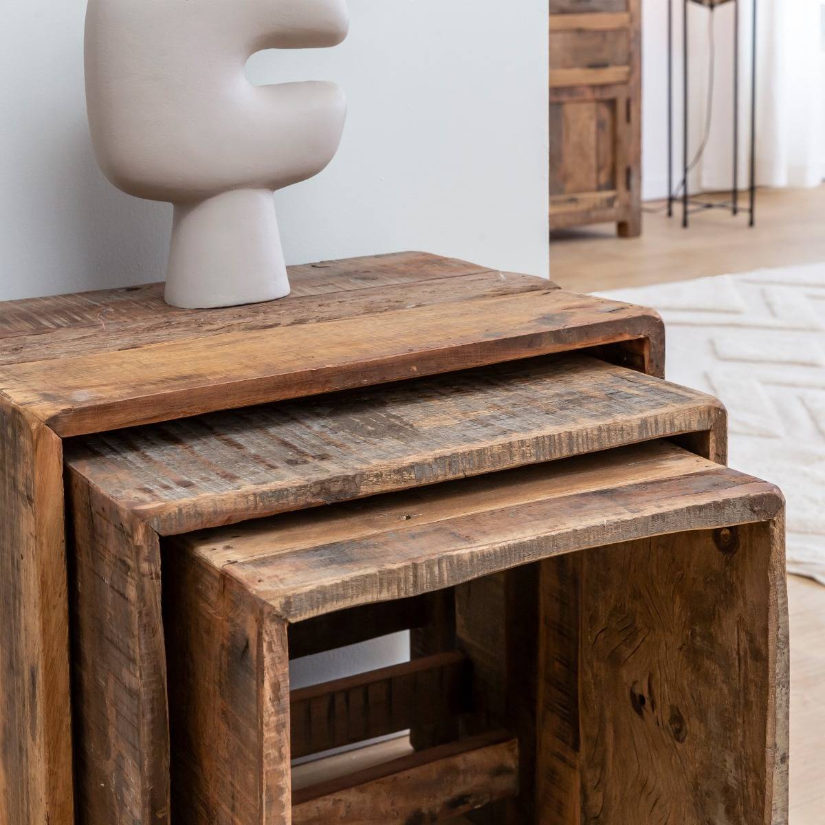 Table basse gigogne en bois recyclé Vicky
