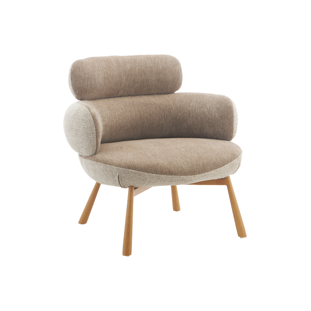 Fauteuil en tissu taupe et pieds en métal effet bois Aléa