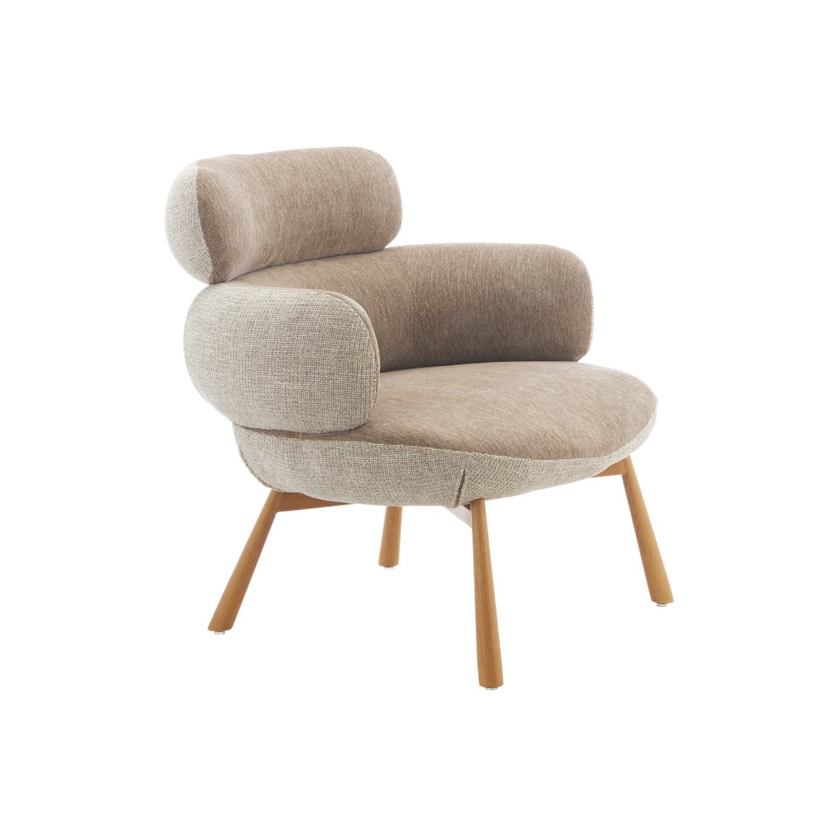 Fauteuil en tissu taupe et pieds en métal effet bois Aléa