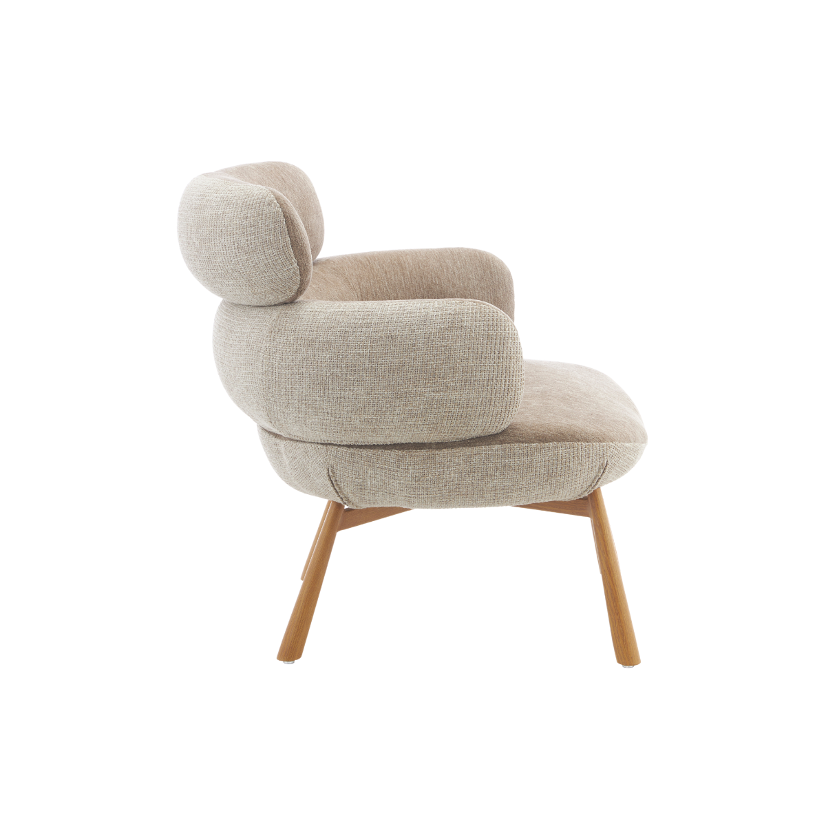 Fauteuil en tissu taupe et pieds en métal effet bois Aléa