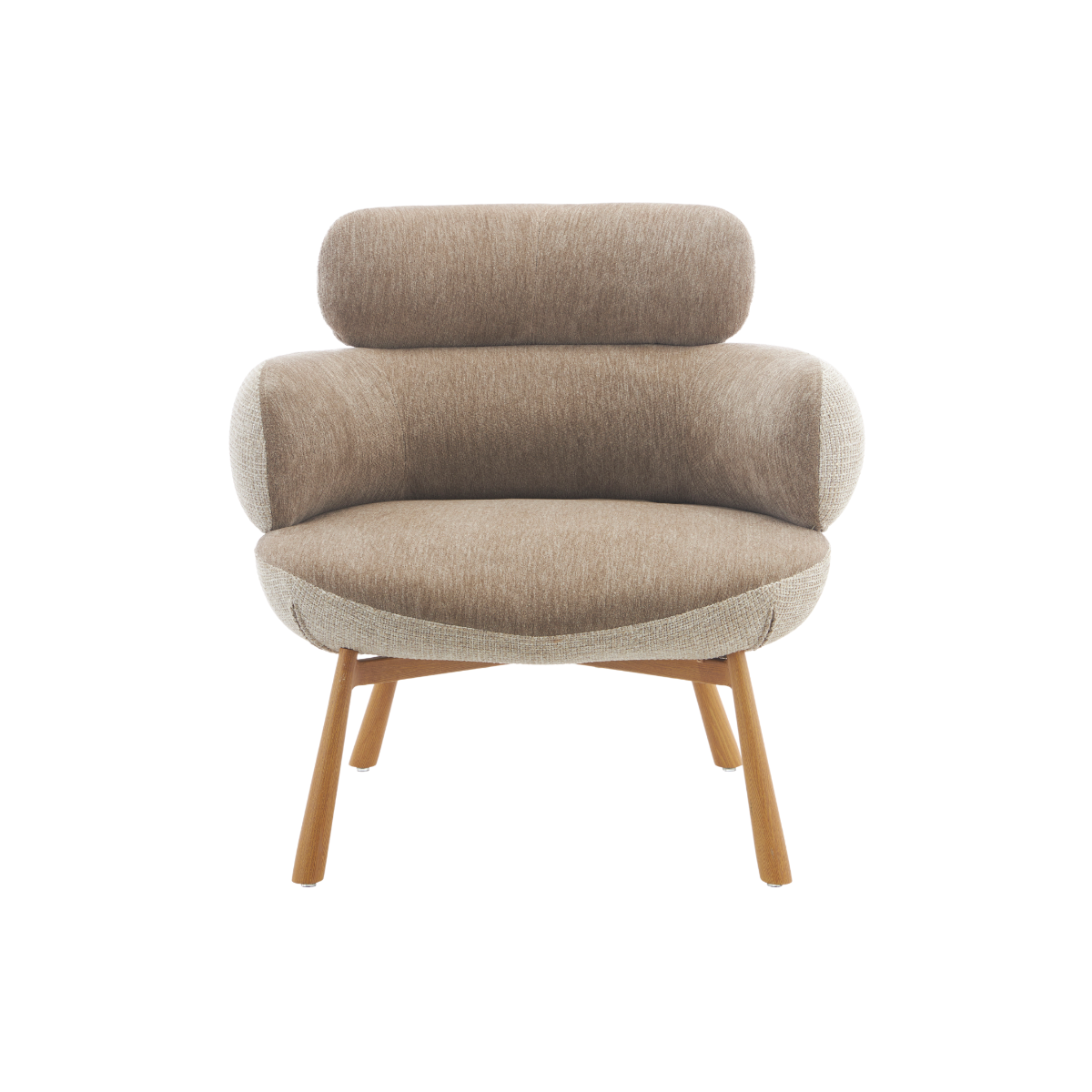 Fauteuil en tissu taupe et pieds en métal effet bois Aléa