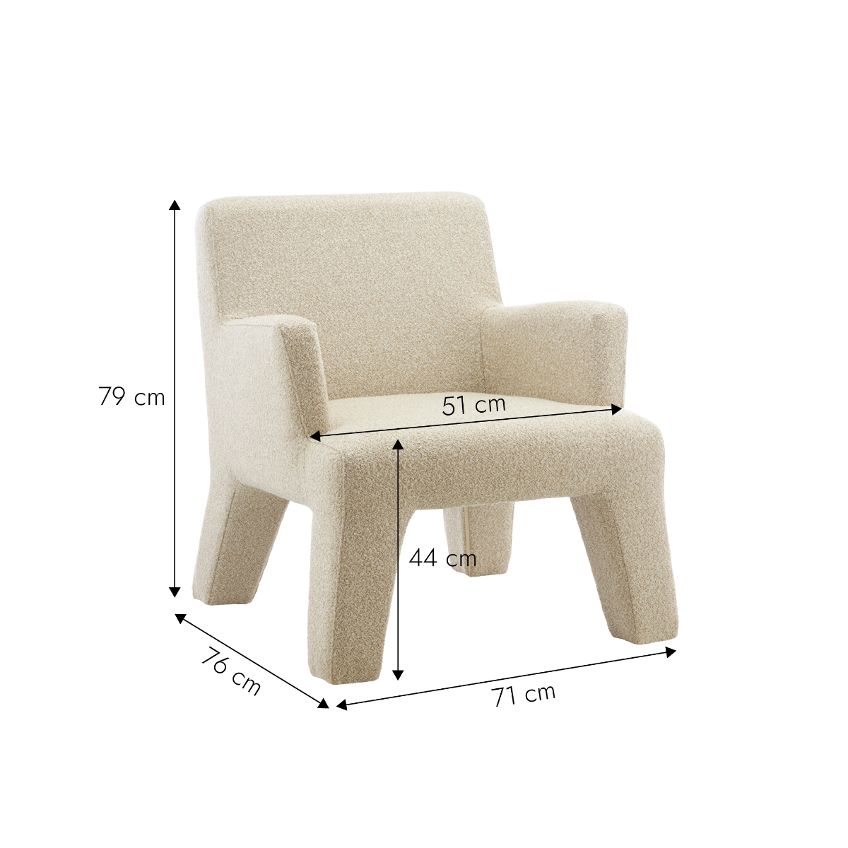 Fauteuil en tissu bouclette écru Kara