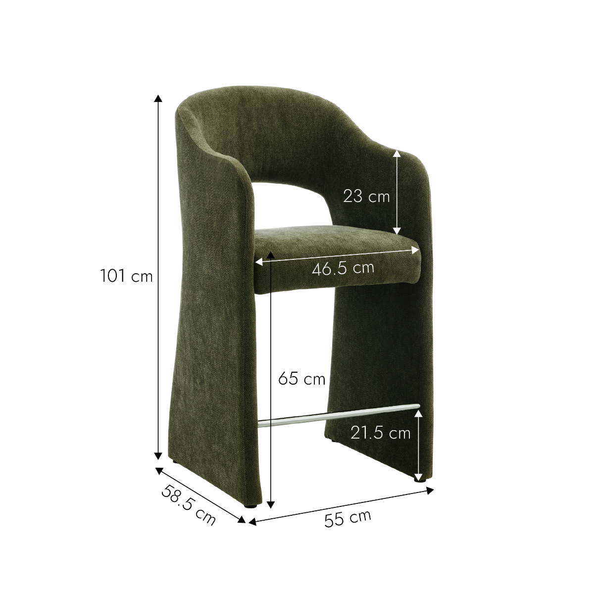 Tabouret de bar en tissu vert kaki Séphira (lot de 2)