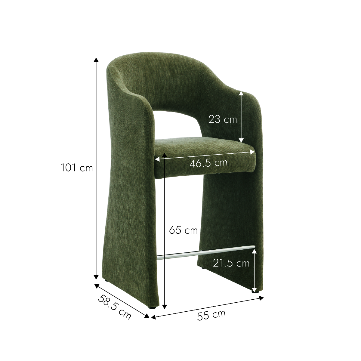 Tabouret de bar en tissu vert kaki Séphira (lot de 2)