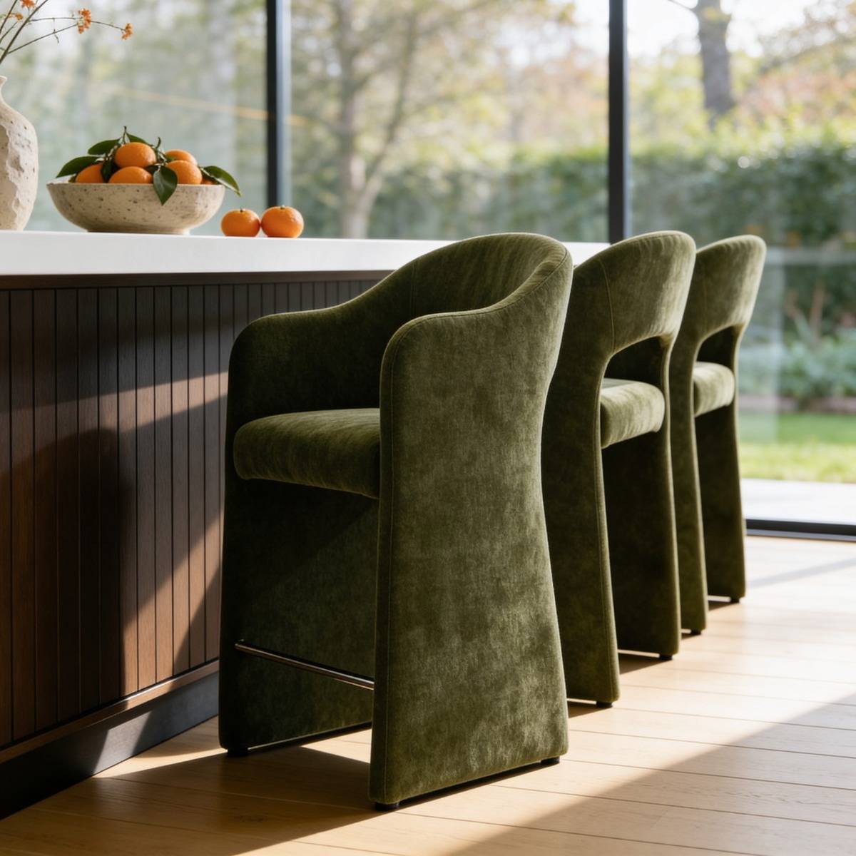 Tabouret de bar en tissu vert kaki Séphira (lot de 2)