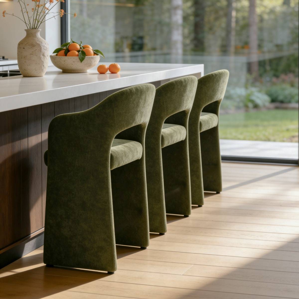 Tabouret de bar en tissu vert kaki Séphira (lot de 2)