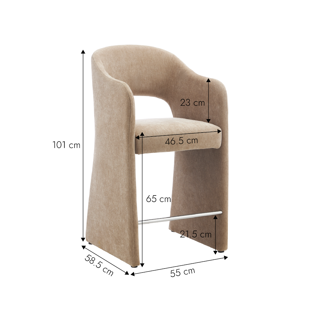 Tabouret de bar en tissu écru Séphira (lot de 2)