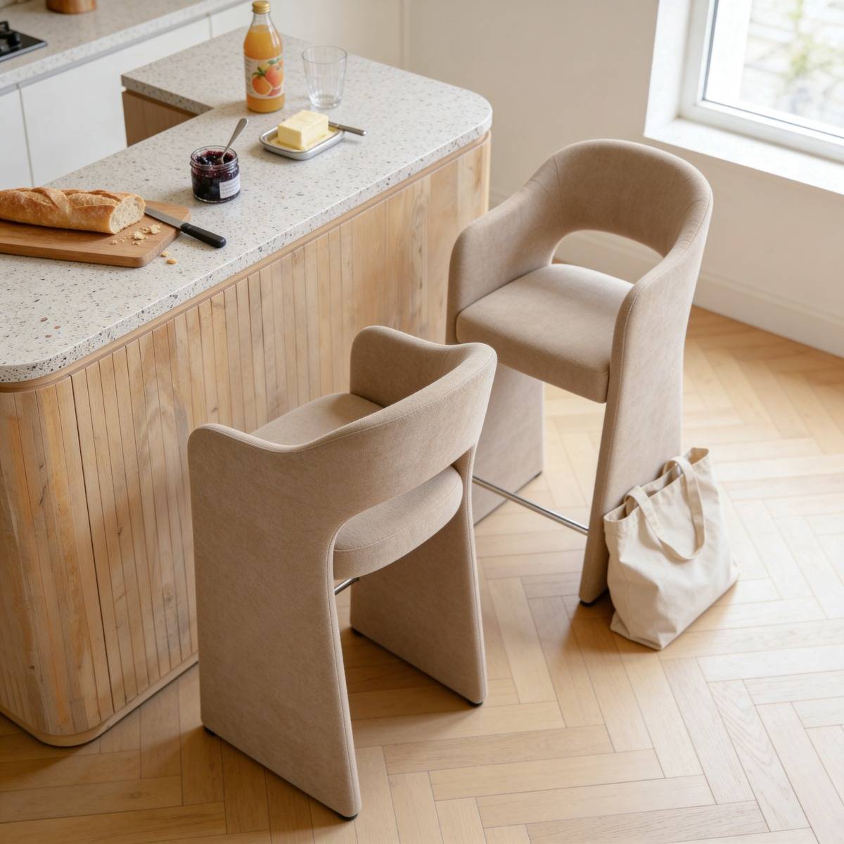 Tabouret de bar en tissu écru Séphira (lot de 2)