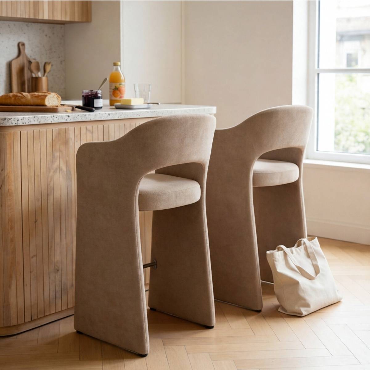 Tabouret de bar en tissu écru Séphira (lot de 2)