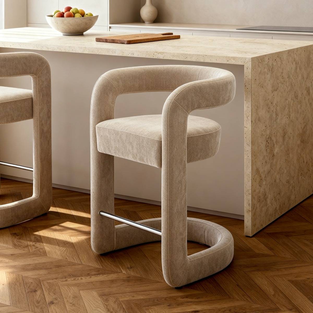 Tabouret de bar en tissu écru Jorah (lot de 2)