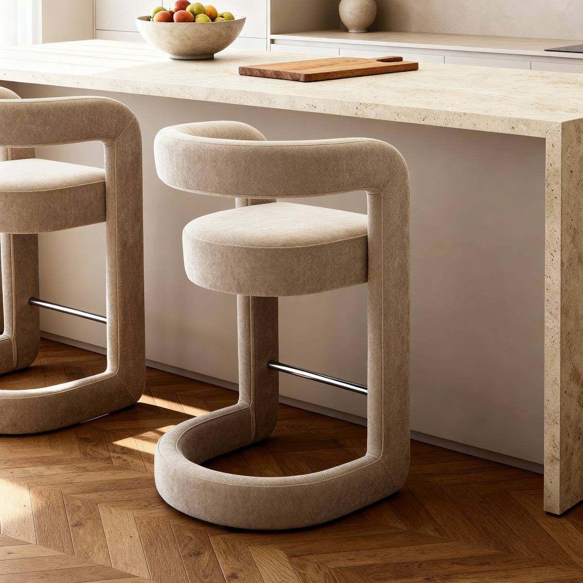 Tabouret de bar en tissu écru Jorah (lot de 2)