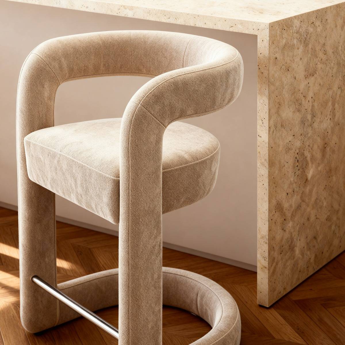 Tabouret de bar en tissu écru Jorah (lot de 2)