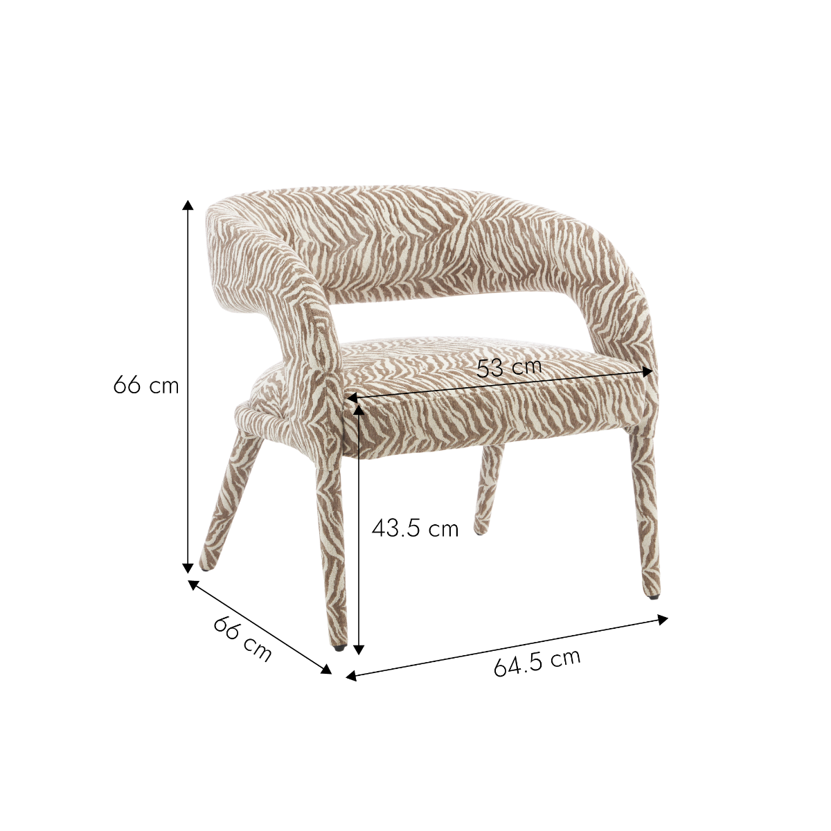 Fauteuil en tissu à motif zèbre Indira