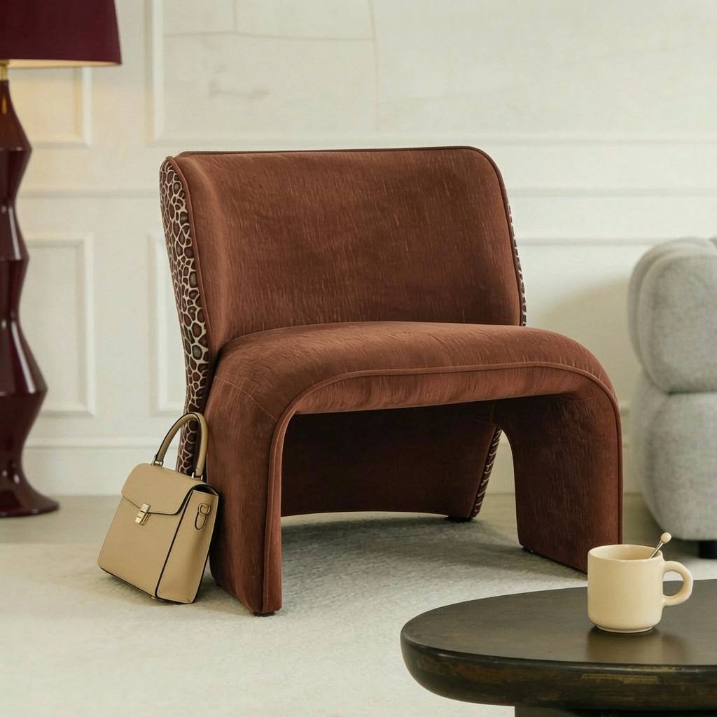 Fauteuil en tissu terracotta et motif léopard Indira