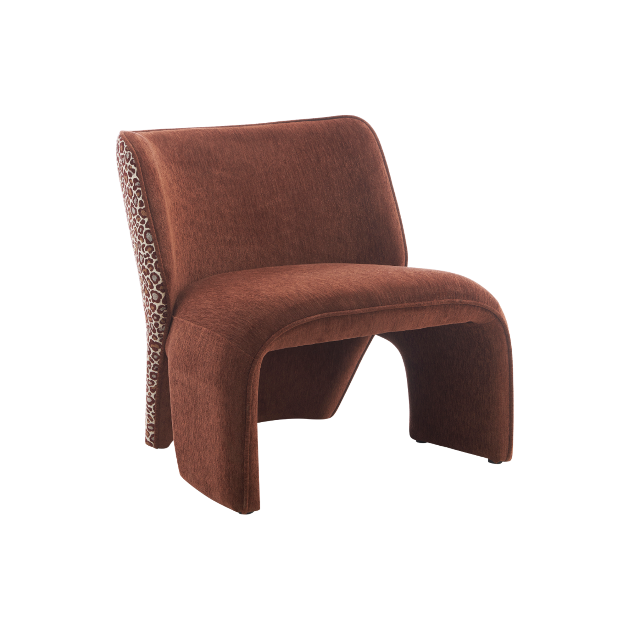 Fauteuil en tissu terracotta et motif léopard Indira
