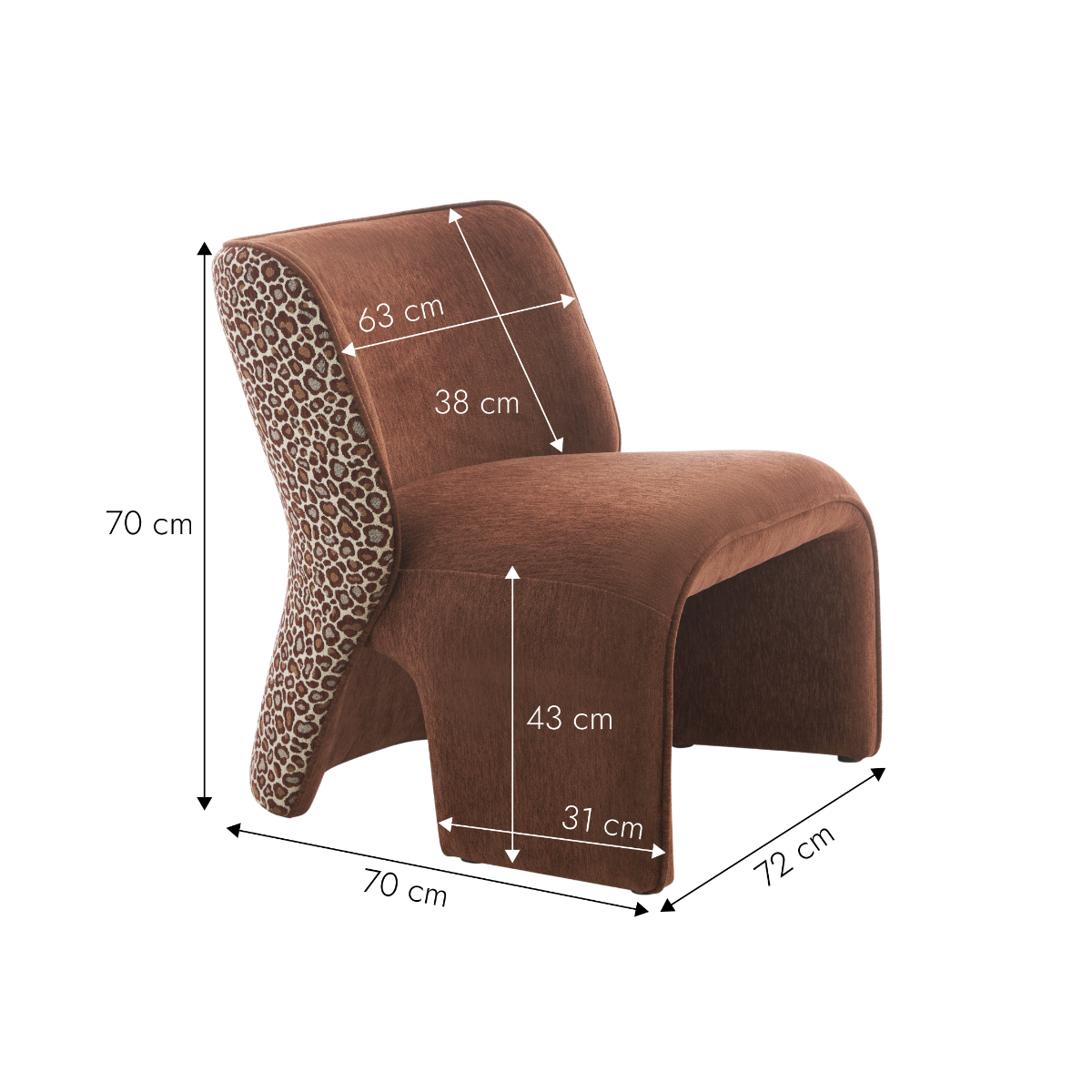 Fauteuil en tissu terracotta et motif léopard Indira