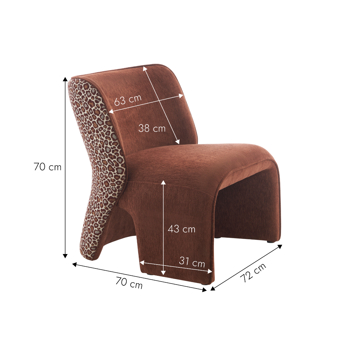 Fauteuil en tissu terracotta et motif léopard Indira
