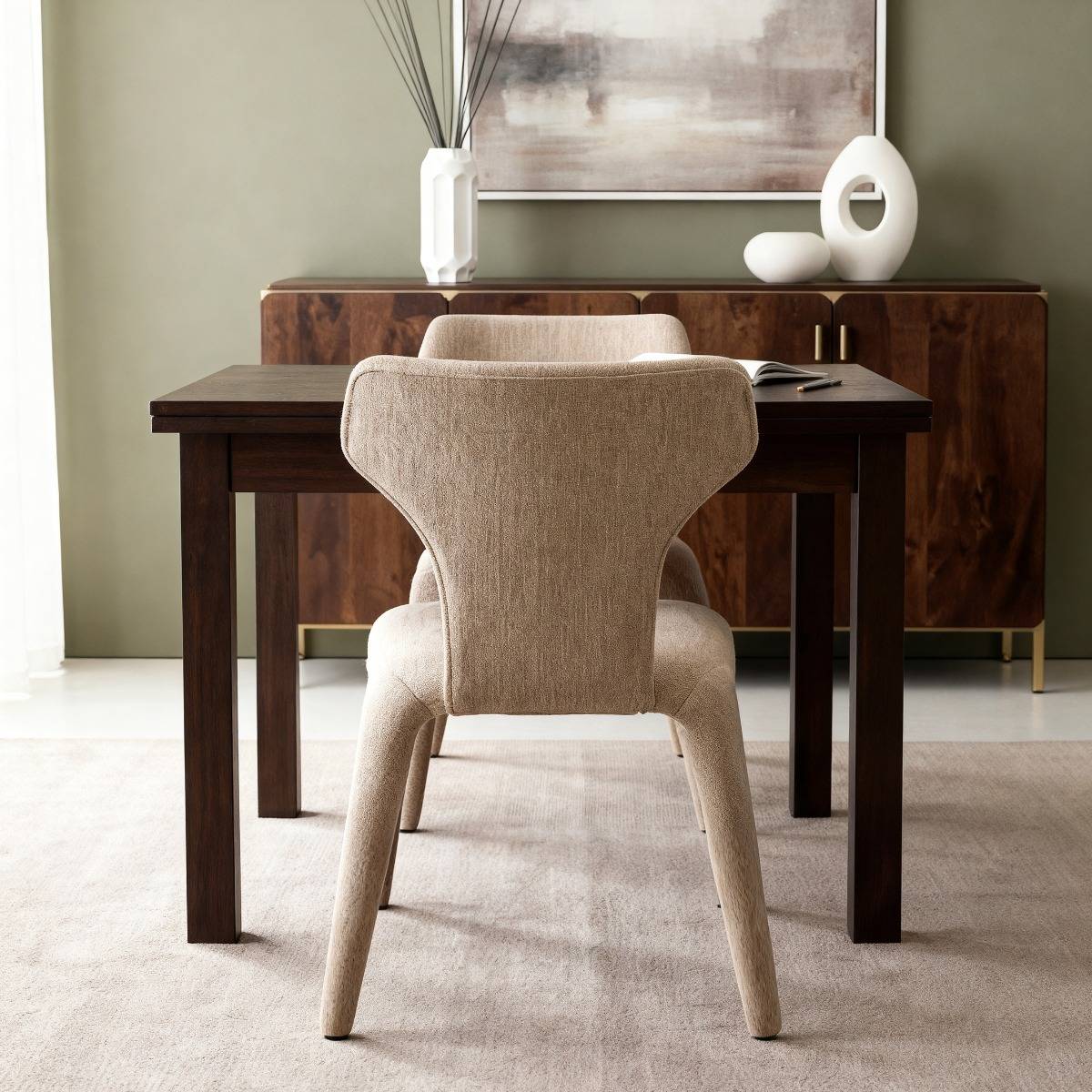 Chaise intégralement en tissu écru Eyna (lot de 2)