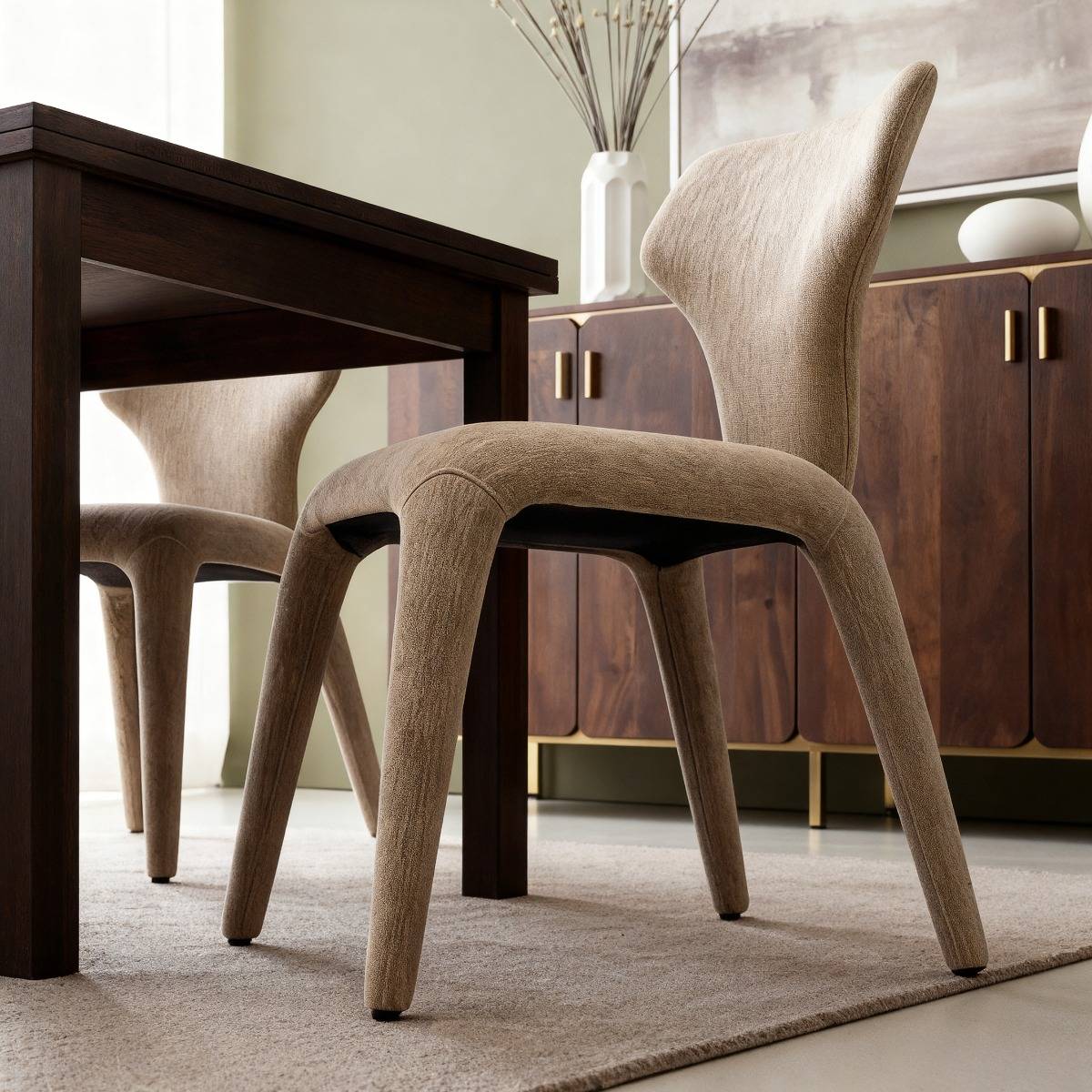 Chaise intégralement en tissu écru Eyna (lot de 2)