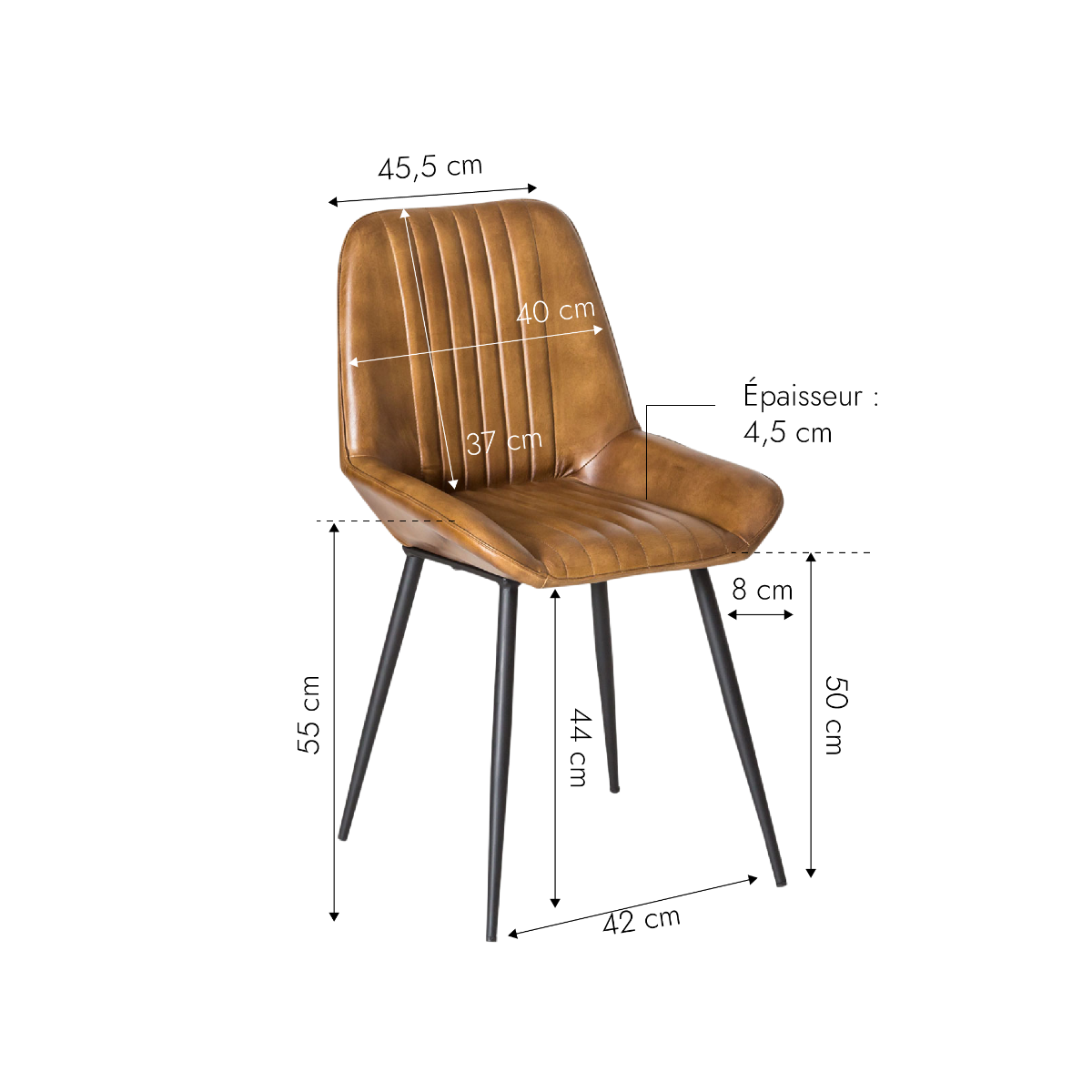 Chaise en cuir marron et métal Sally (lot de 2)