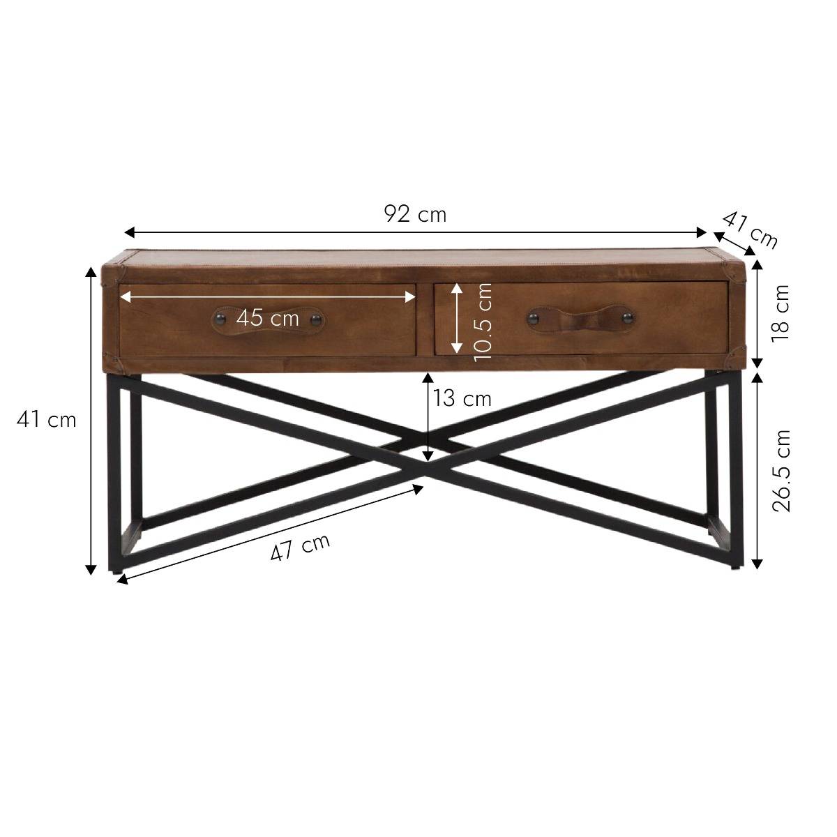 Table basse en cuir marron et métal noir Aria