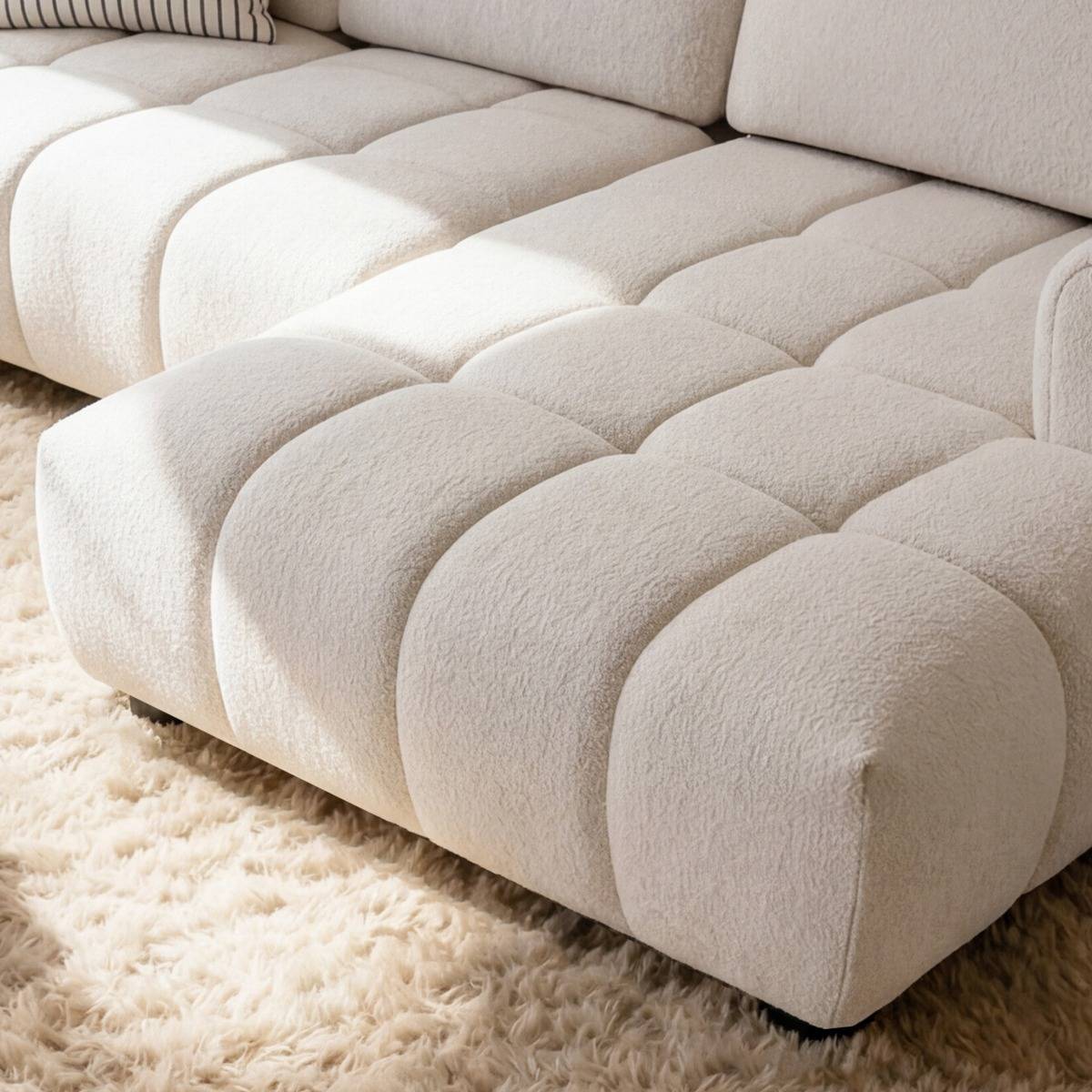 Canapé d'angle gauche en tissu beige Syrel