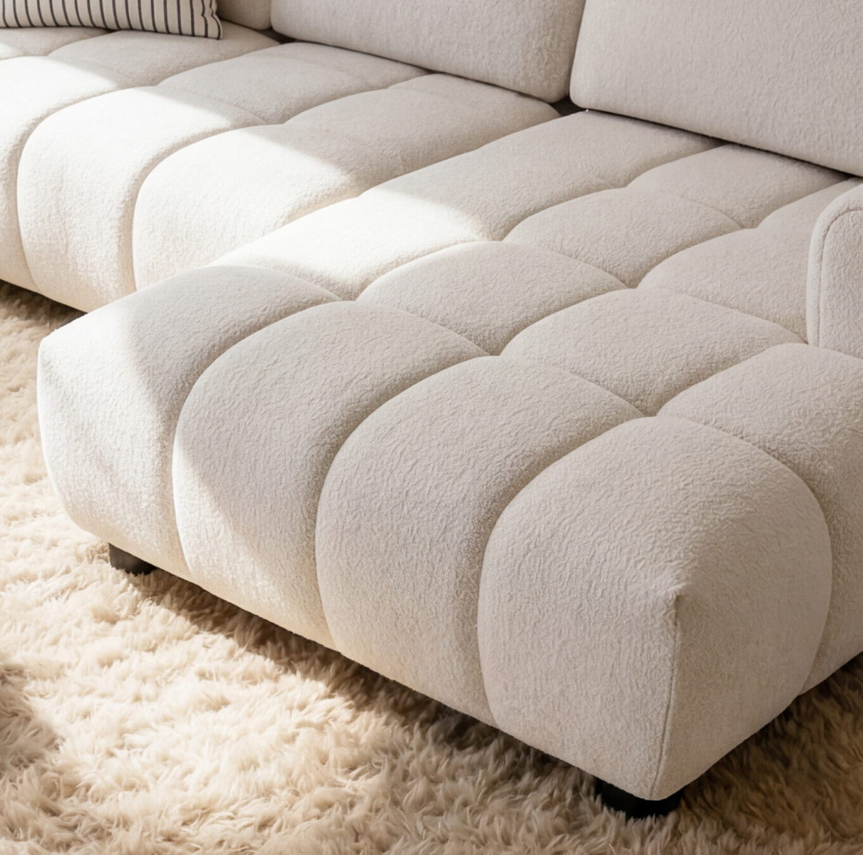 Canapé d'angle en tissu beige Syrel