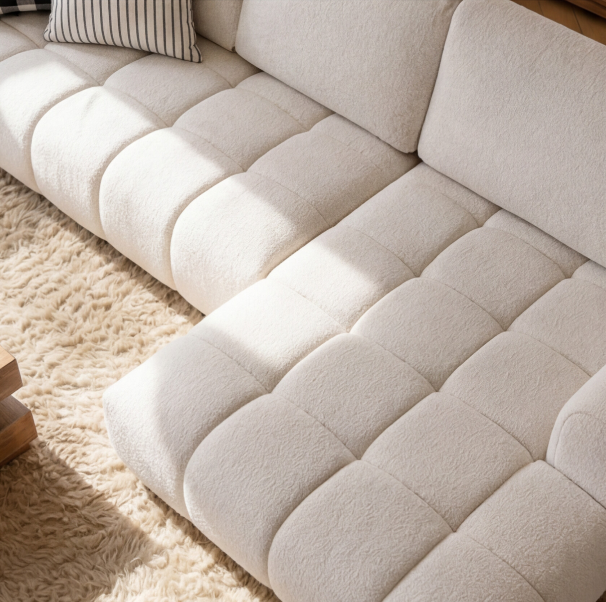 Canapé d'angle en tissu beige Syrel