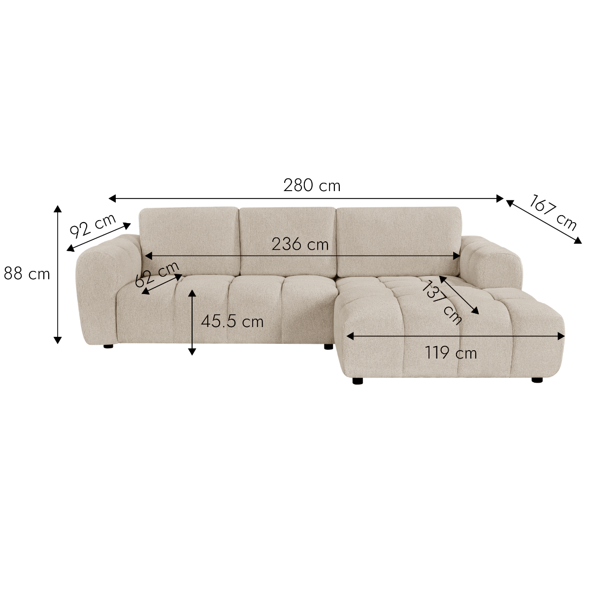 Canapé d'angle en tissu beige Syrel
