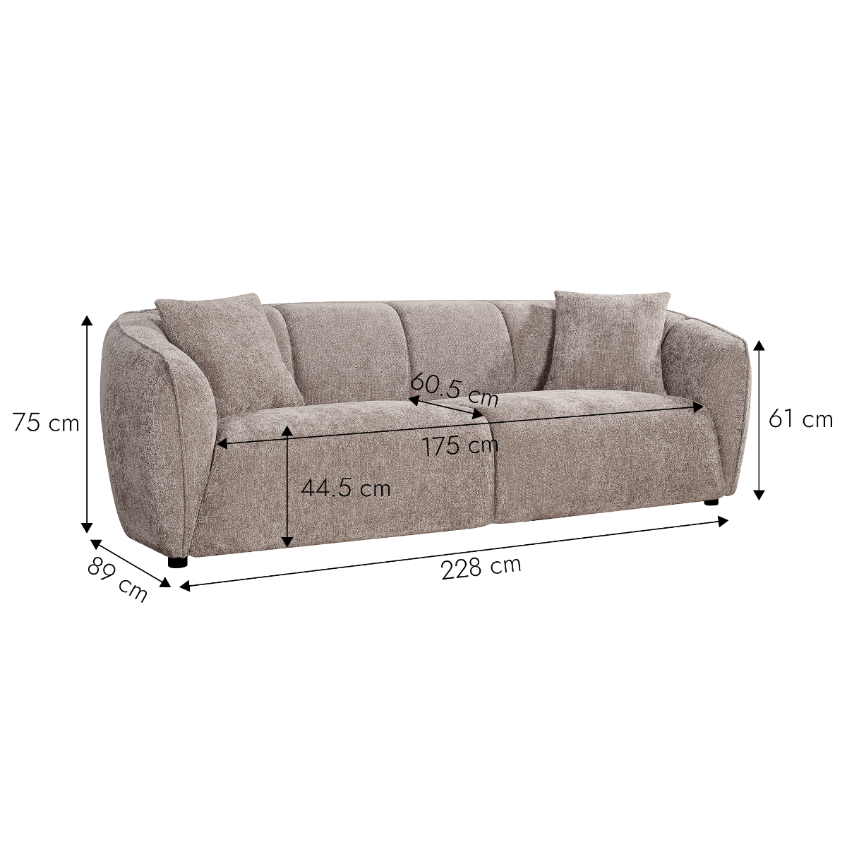 Canapé en tissu marron 3 places Yelena