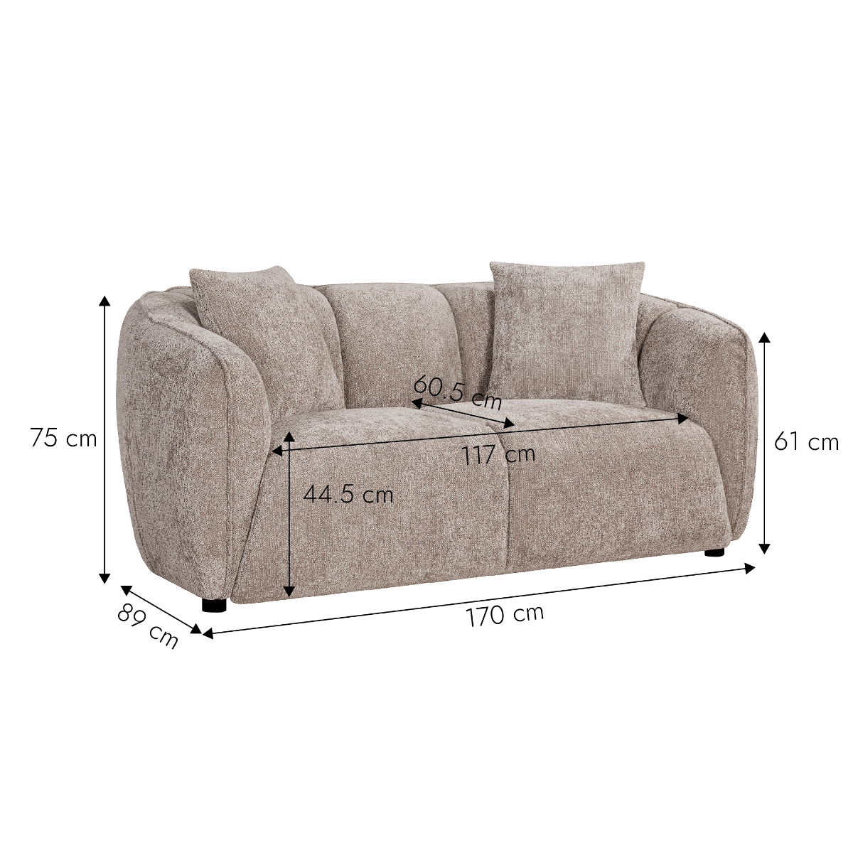 Canapé en tissu marron 2 places Yelena