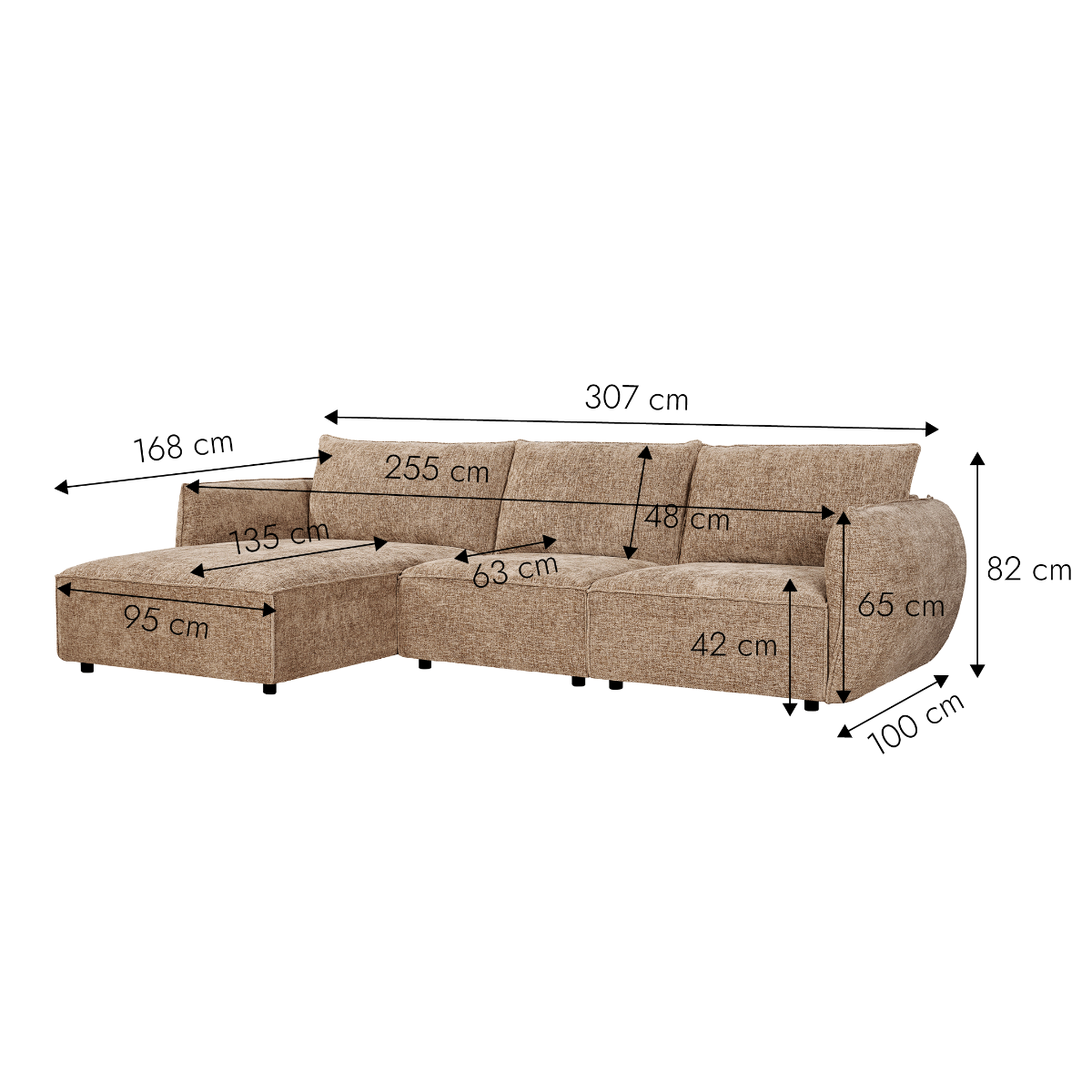 Canapé d'angle en tissu marron Lysoria